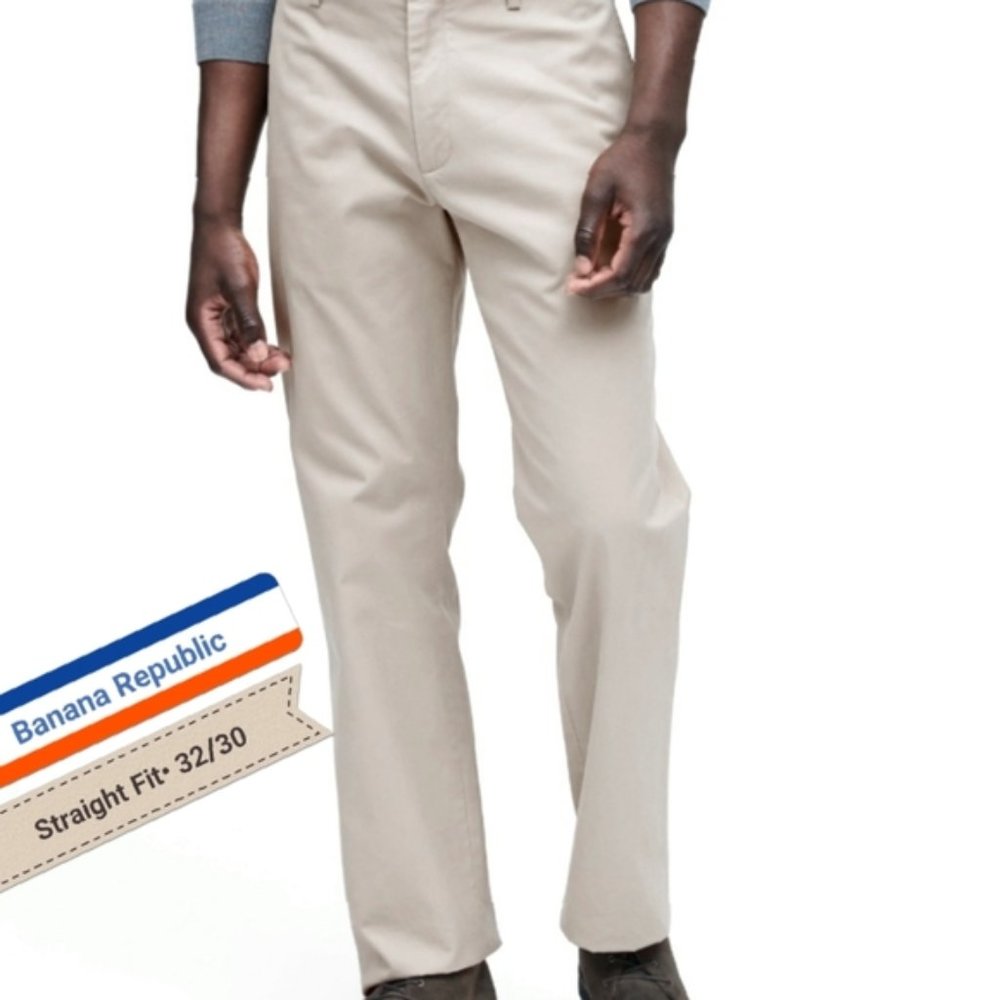MENS BANANA REPUBLIC STRAIGHT FIT COTTON PANTS- OFF WHITE- 32/30 - Picture 6 of 13
